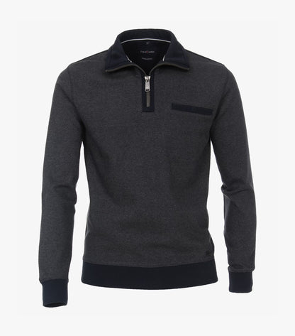 Casa Moda Troyer Half Zip Sweatshirt 105 - Grey/Navy