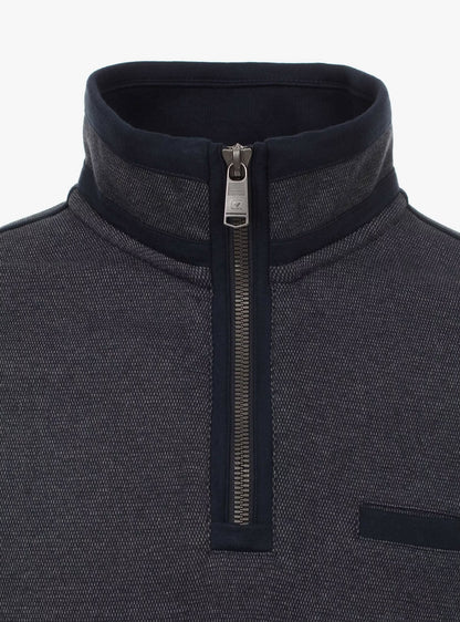 Casa Moda Troyer Half Zip Sweatshirt 105 - Grey/Navy