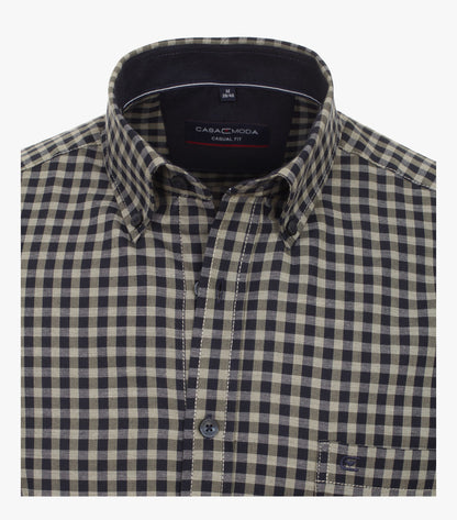 Casa Moda Flannel Long Sleeve Casual Check Shirt - Brown/Navy