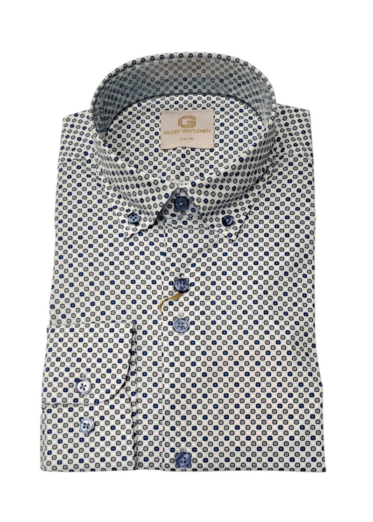 Gilded Gentlemen Long Sleeve Casual Shirt - 12 White/Blue