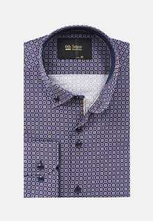 6th Sense BD Long Sleeve Shirt Print O#16- Navy/Orange