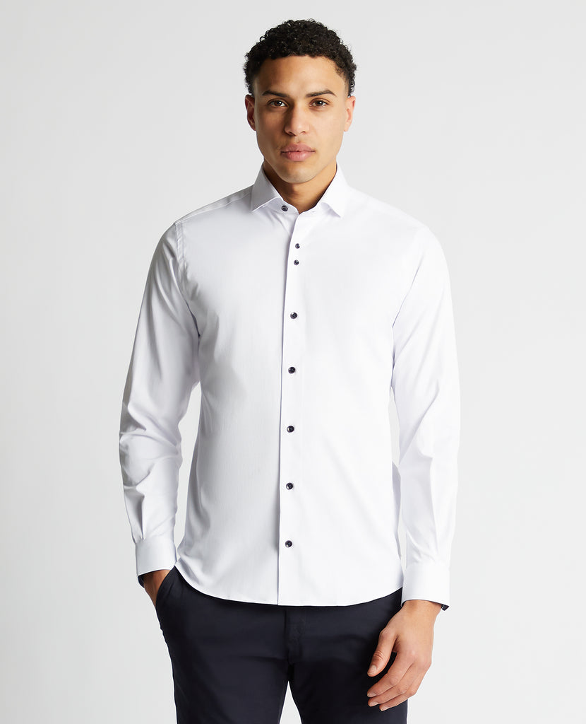 Remus Uomo Seville Tapered Fit Semi-Formal Shirt With Stretch - White