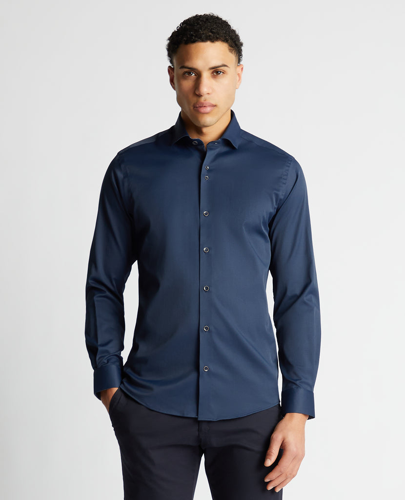 Remus Uomo Seville Tapered Fit Semi-Formal Shirt With Stretch - Navy