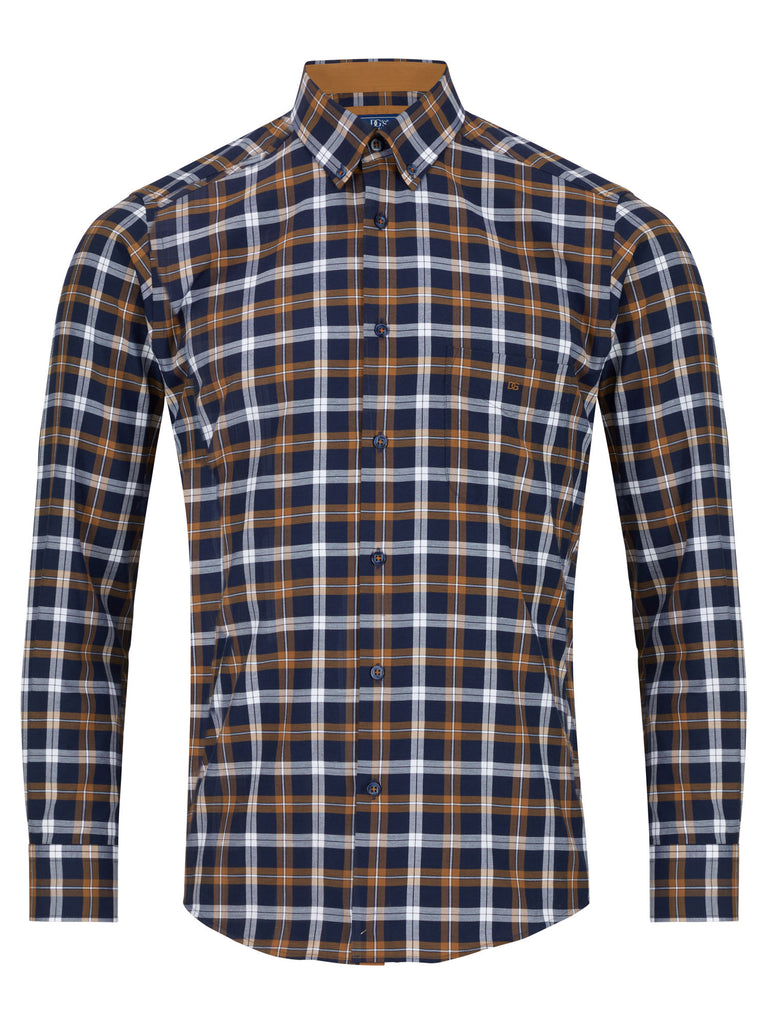 Daniel Grahame Checkered Long Sleeve Casual Shirt - Light Brown