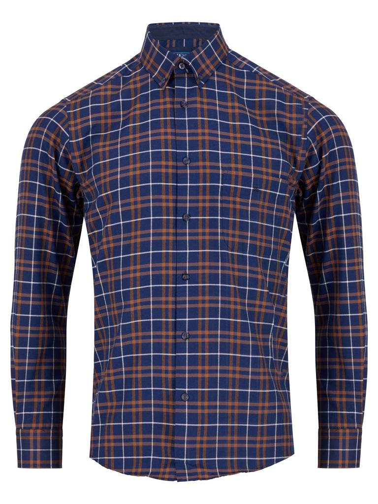 Daniel Grahame Checkered Long Sleeve Casual Shirt - Navy/Orange