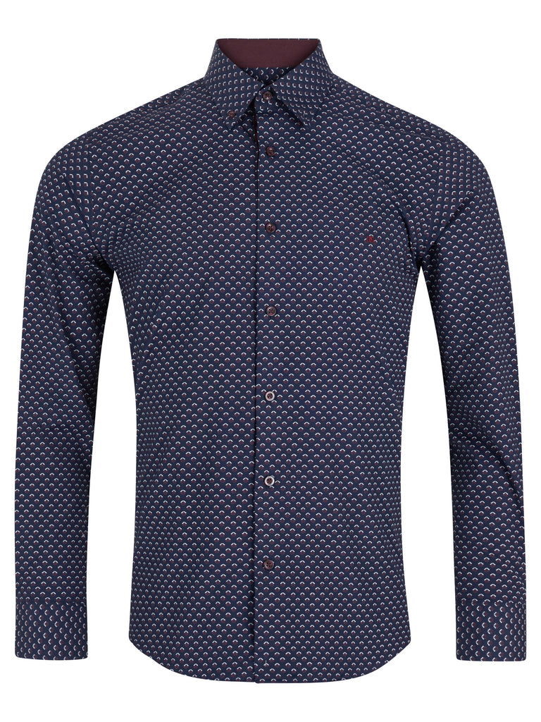 Daniel Grahame Long Sleeve Casual Shirt - Navy/Burgundy