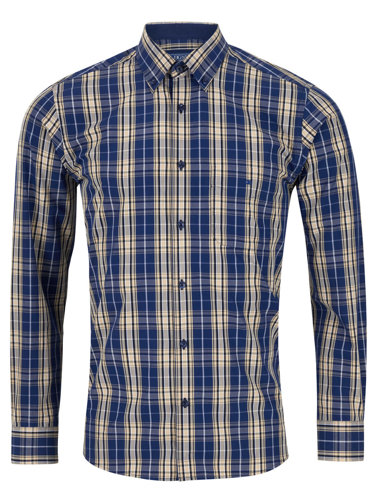 Daniel Grahame Long Sleeve Checkered Casual Shirt 28 - Blue/Beige