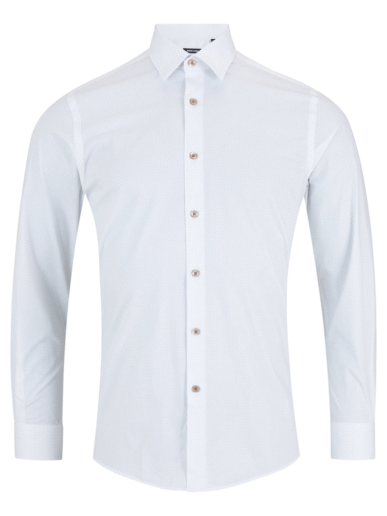 Remus Uomo Seville Long Sleeve Formal Shirt - White/Beige