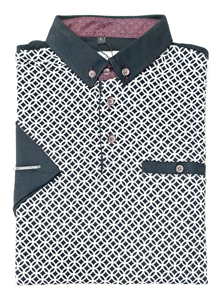 Spectre William Short Sleeve Printed Polo Shirt - Navy