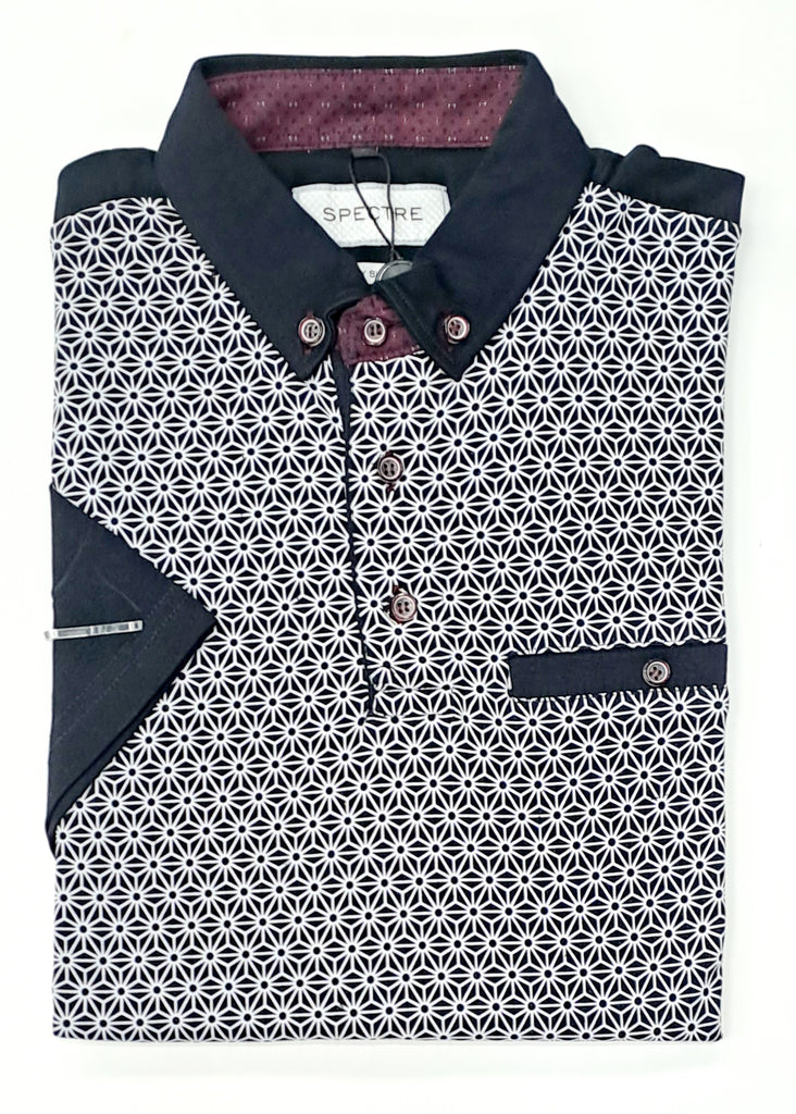 Spectre Carter Short Sleeve Printed Polo Shirt - Navy