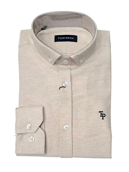 Tom Penn Long Sleeve Oxford Casual Shirt 330 - Taupe