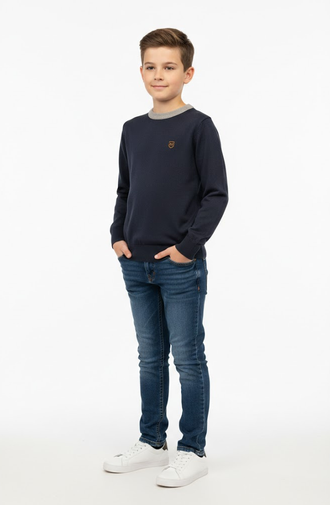 Boys XV Kings Abbotsdale Crew Neck Sweater - Classic Navy
