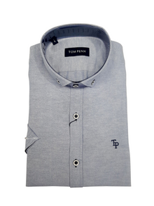 Tom Penn Short Sleeve Oxford Casual Shirt  TP-828 - Blue