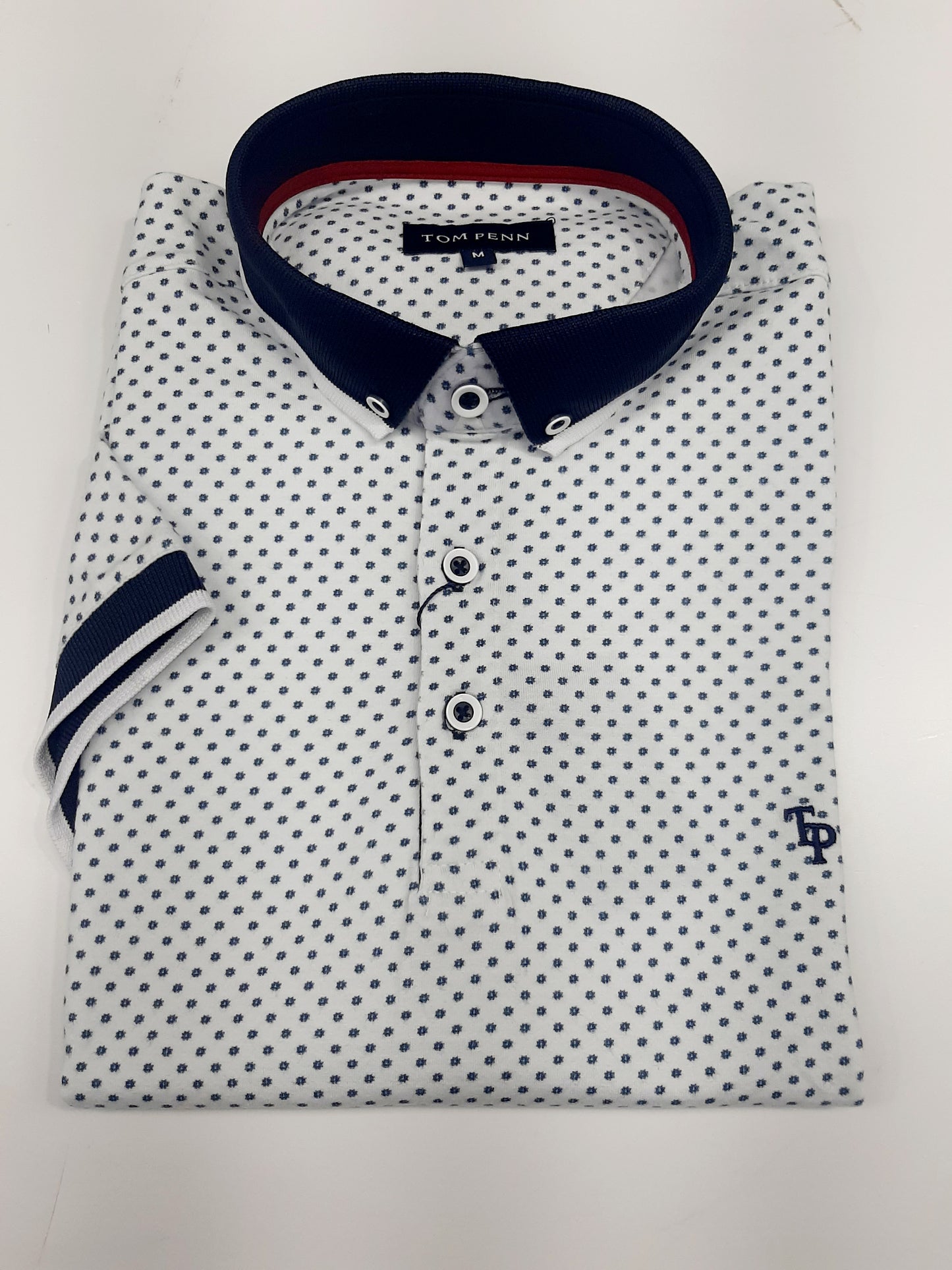 Tom Penn Short Sleeve Polo Shirt  TTP-961 - White/Navy
