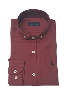 Tom Penn Long Sleeve Oxford Casual Shirt 330 - Cherry