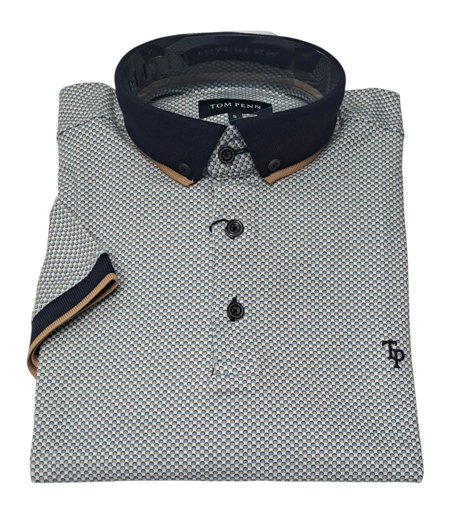 Tom Penn Short Sleeve Polo Shirt TPP-968 - White/Tan