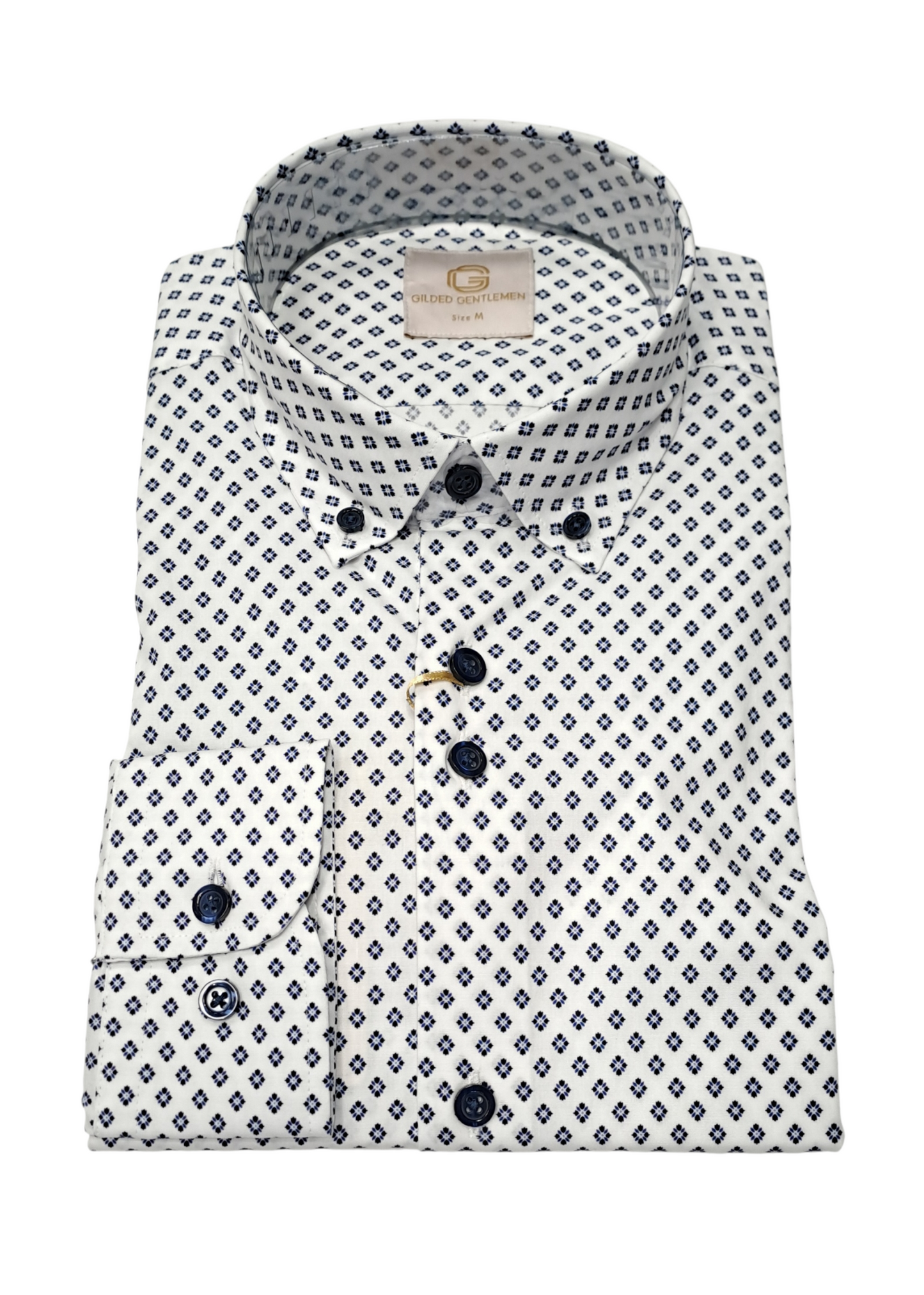 Gilded Gentlemen Long Sleeve Casual Shirt - 11 White/Navy