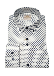 Gilded Gentlemen Long Sleeve Casual Shirt - 11 White/Navy