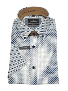 Casa Moda Short Sleeve Casual Shirt 100 - White/Blue