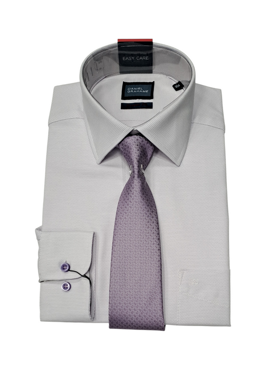 Daniel Grahame Regular Fit Long Sleeve Formal Shirt & Tie - Lilac
