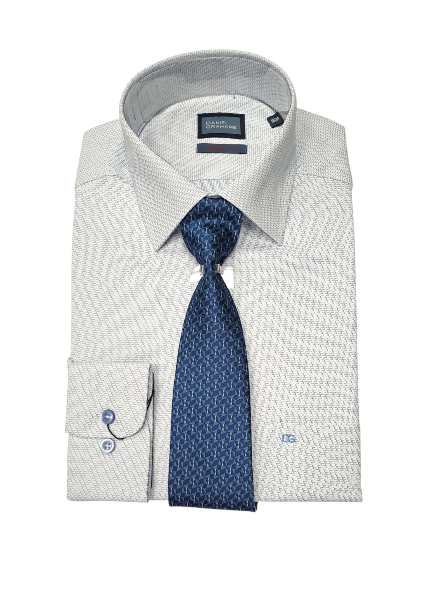 Daniel Grahame Regular Fit Long Sleeve Formal Shirt & Tie - Blue