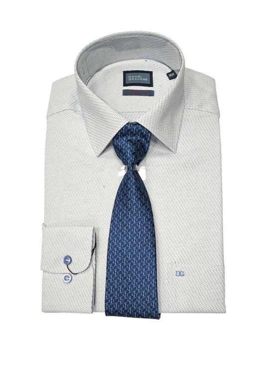 Daniel Grahame Regular Fit Long Sleeve Formal Shirt & Tie - Blue
