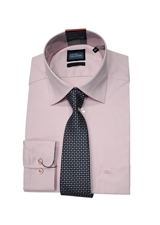 Daniel Grahame Regular Fit Long Sleeve Formal Shirt & Tie - Pink