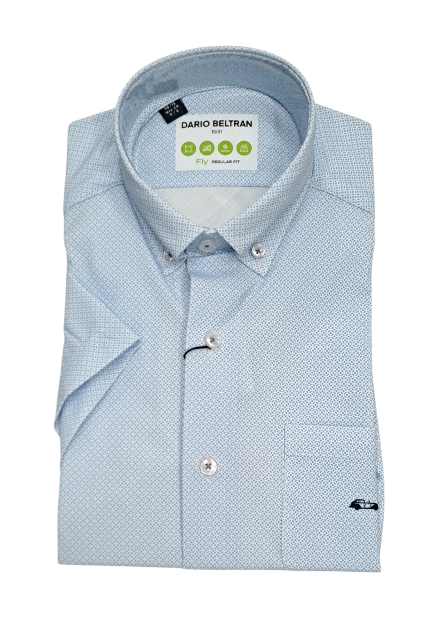 Dario Beltran Bolso Non-Iron Short Sleeve Casual Shirt - Blue