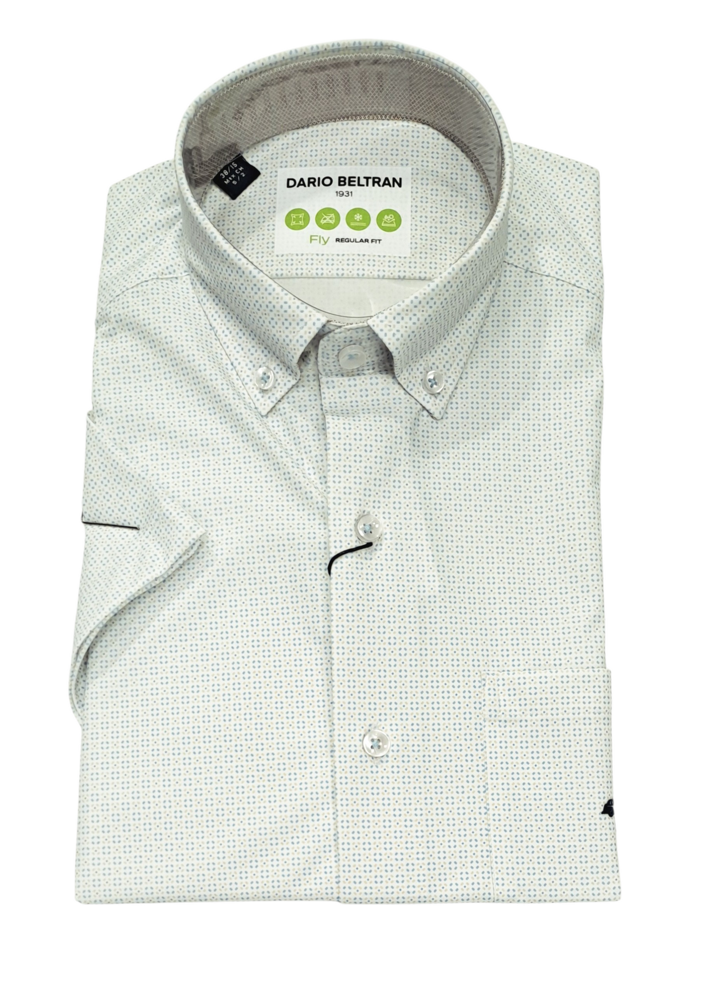 Dario Beltran Broma Non-Iron Short Sleeve Casual Shirt - Blue/Beige