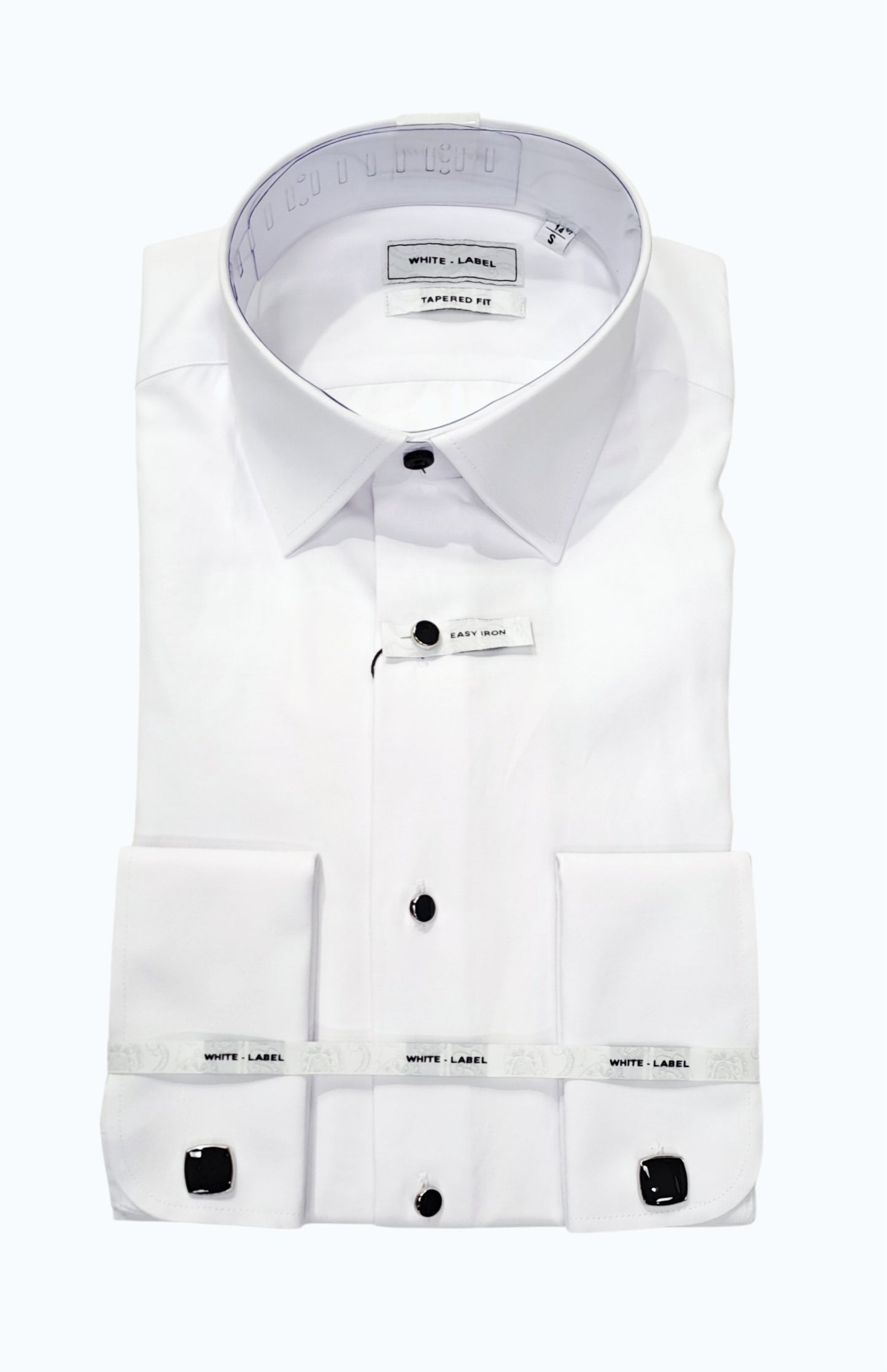 White Label Double Cuff Long Sleeve Tapered Shirt With Cufflinks - White