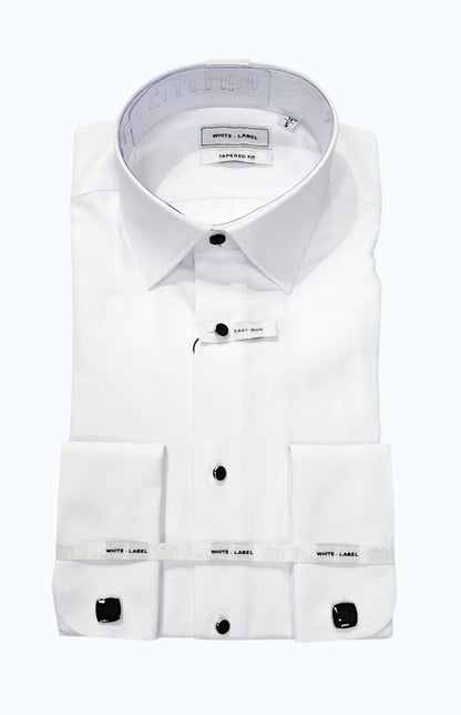 White Label Double Cuff Long Sleeve Tapered Shirt With Cufflinks - White
