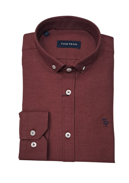 Tom Penn Long Sleeve Oxford Casual Shirt 330 - Wine