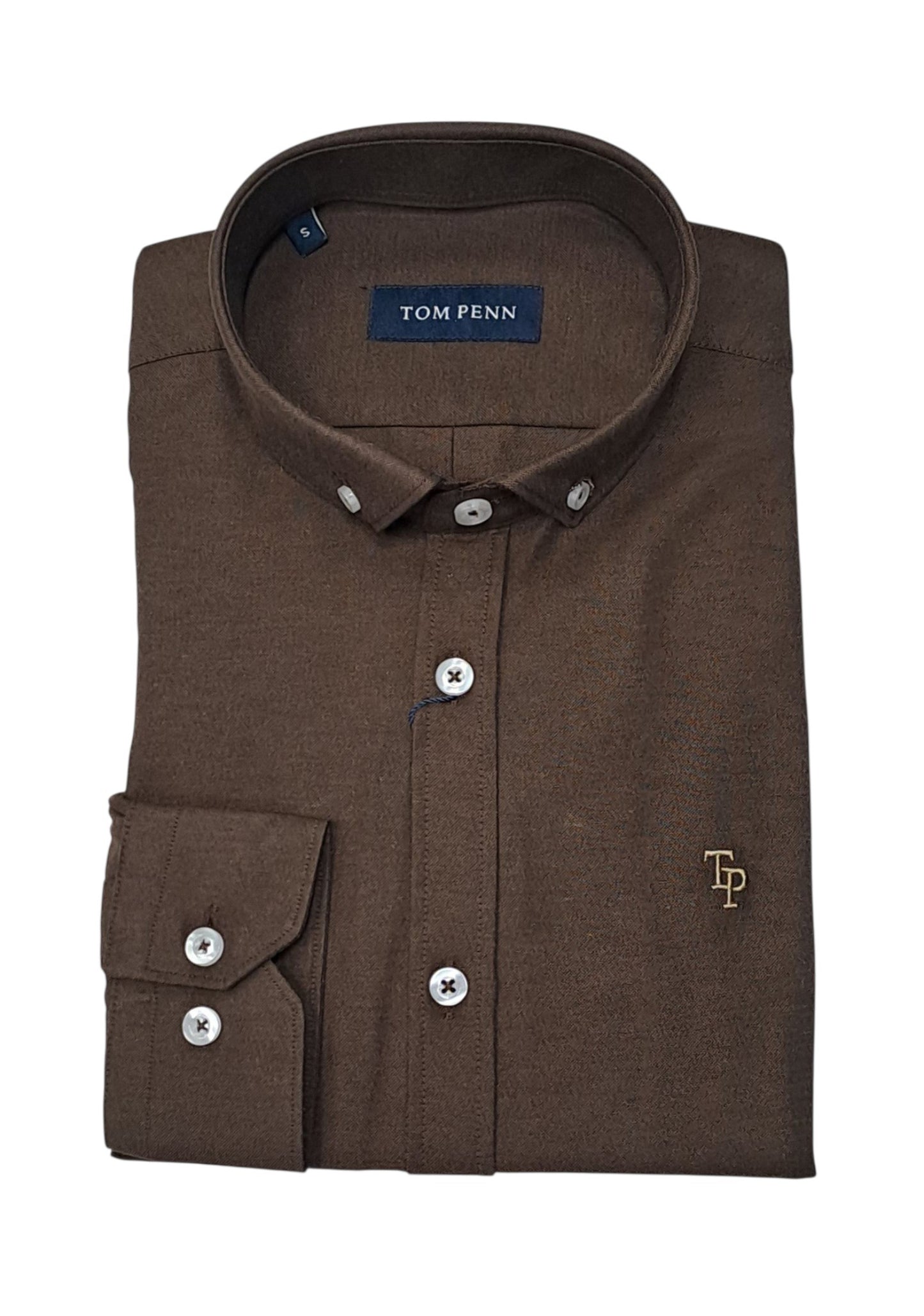 Tom Penn Long Sleeve Oxford Casual Shirt 330 - Brown