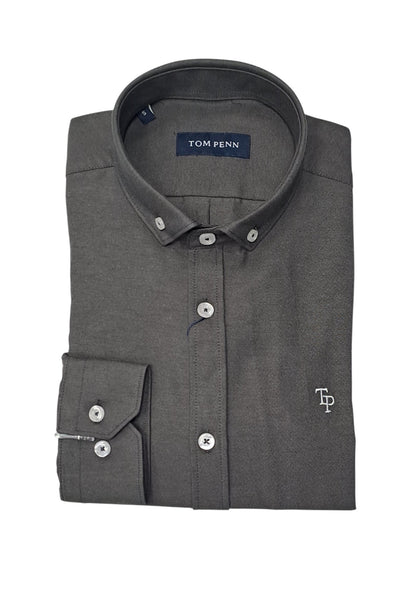 Tom Penn Long Sleeve Oxford Casual Shirt 330 - Slate