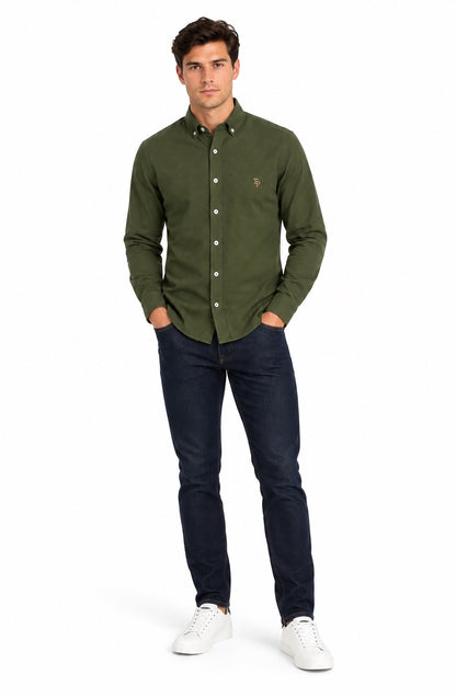Tom Penn Long Sleeve Oxford Casual Shirt 330 - Moss