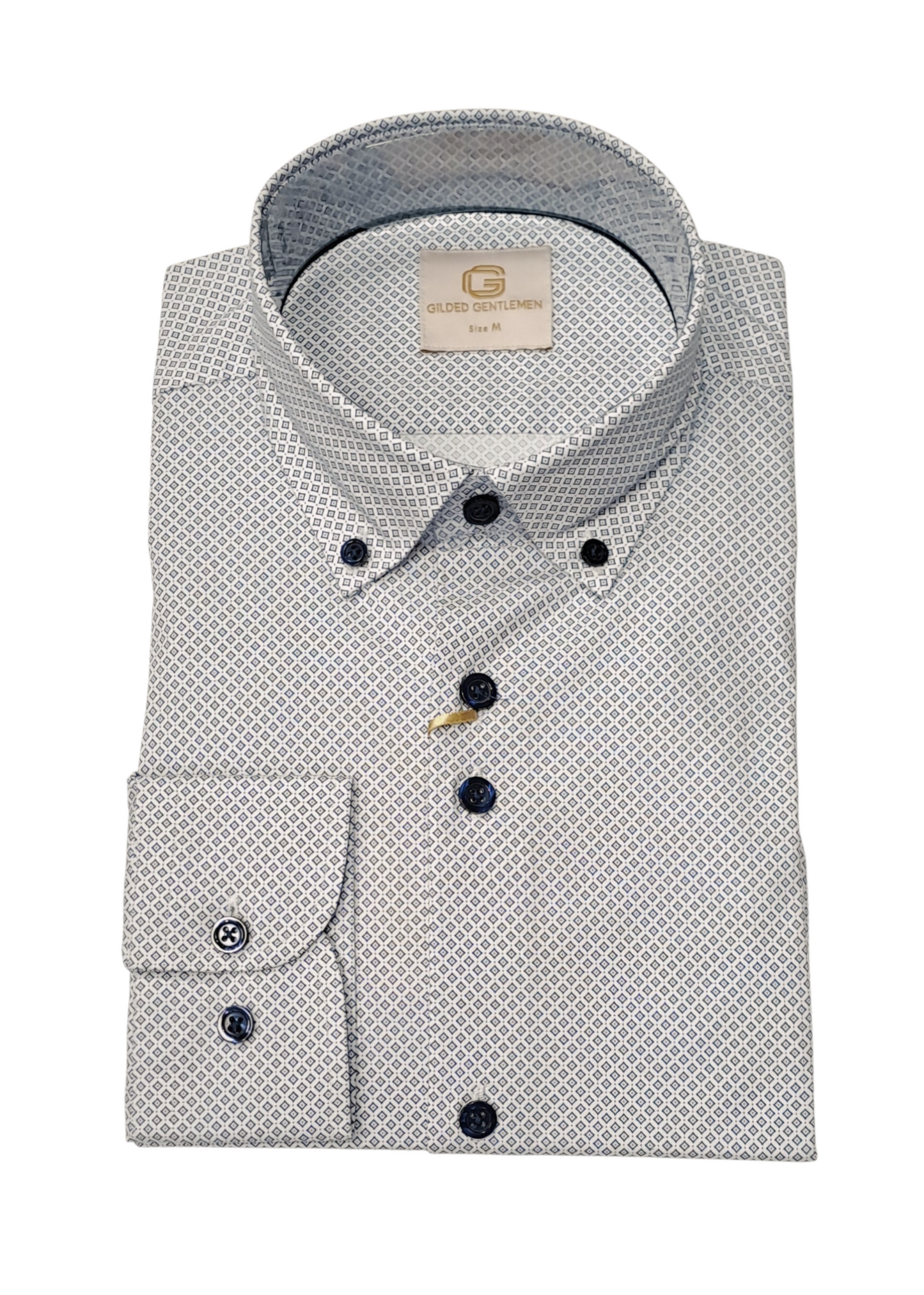 Gilded Gentlemen Long Sleeve Casual Shirt - 2 White/Navy