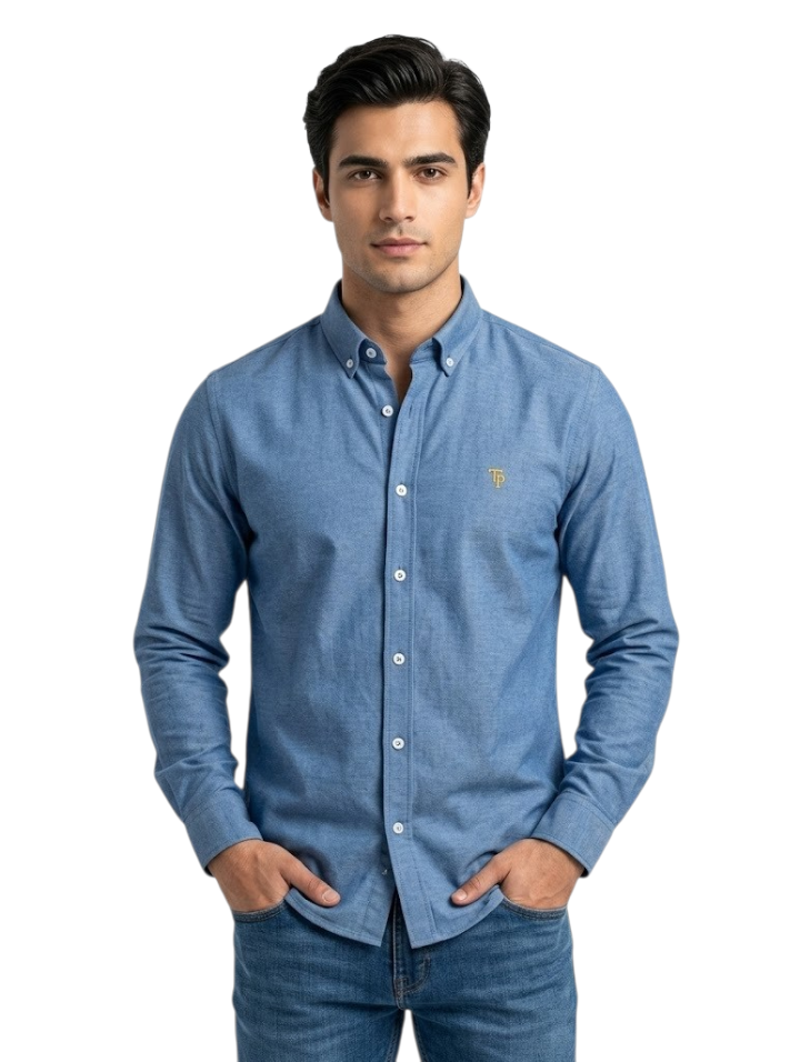 Tom Penn Long Sleeve Oxford Casual Shirt 330 - Aqua