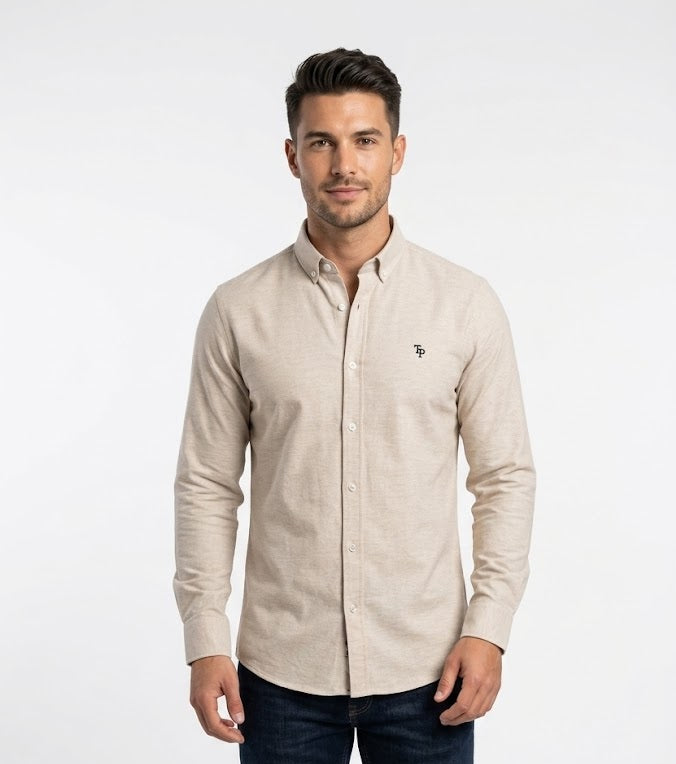 Tom Penn Long Sleeve Oxford Casual Shirt 330 - Taupe