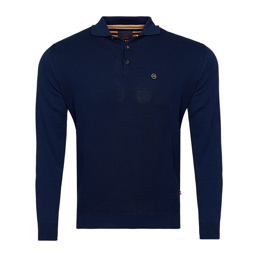 Andre 3 Button Long Sleeve Polo Shirt - Navy