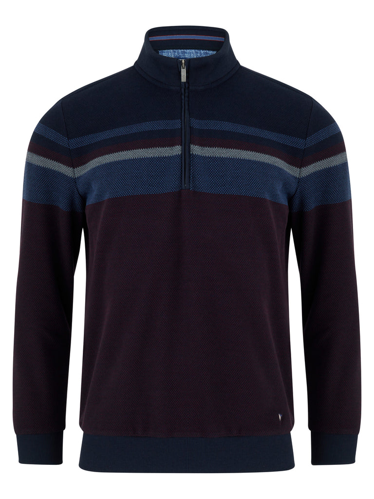 Daniel Grahame Striped Half Zip Sweater 68 - Navy/Wine