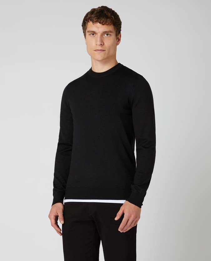 Remus Uomo Light Weight Crew Neck Sweater - Black