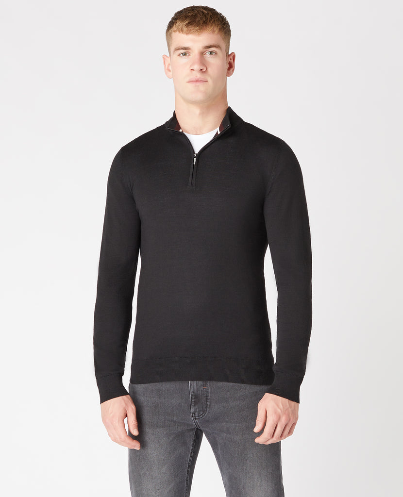 Remus Uomo Half Zip Sweater - Black