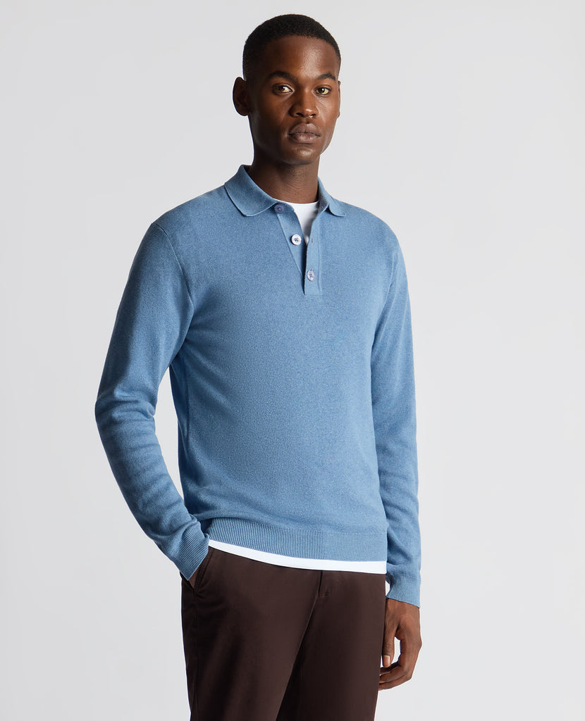 Remus Uomo Long Sleeve 3 Button Sweater - Sky Blue