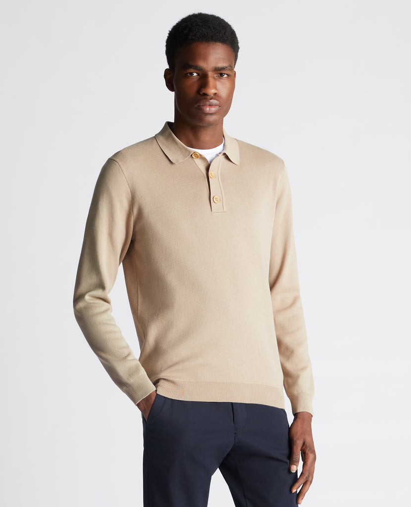 Remus Uomo Long Sleeve 3 Button Sweater - Stone