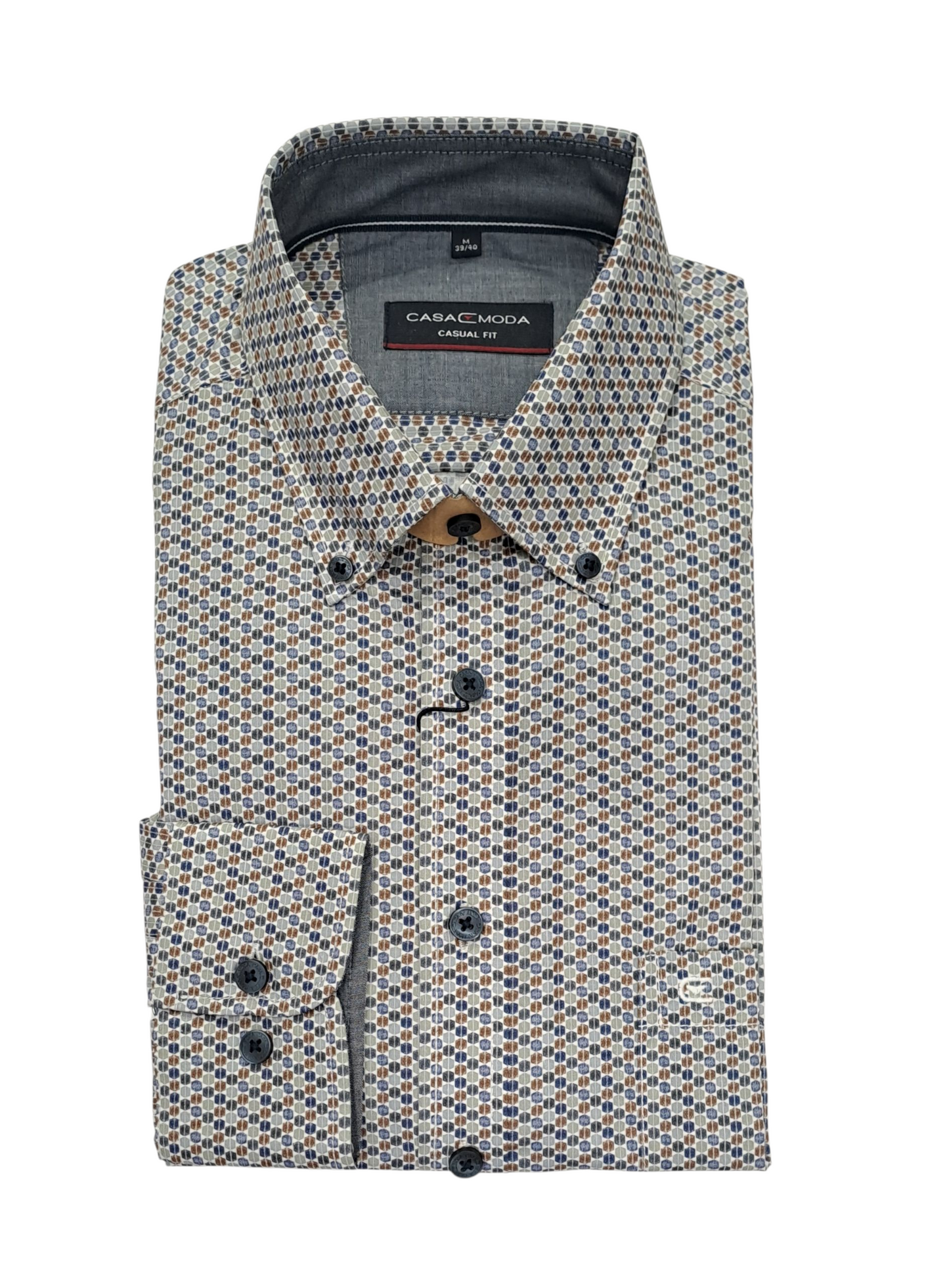 Casa Moda Long Sleeve Casual Shirt - Green/Brown