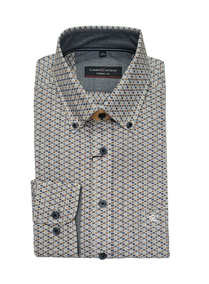 Casa Moda Long Sleeve Casual Shirt - Green/Brown