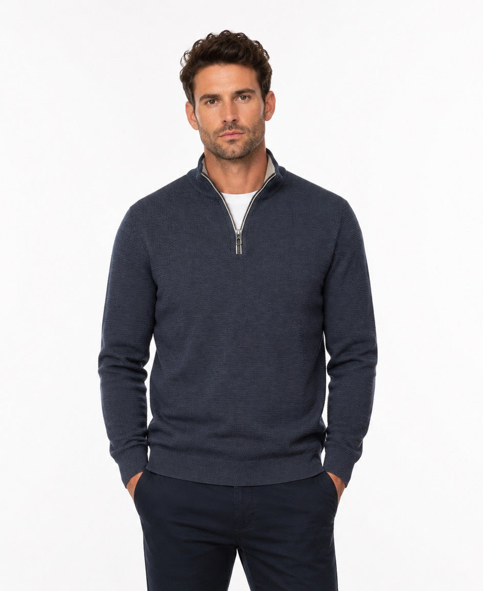 Casa Moda Knitted Troyer Half Zip Sweater 108 - Sapphire Blue