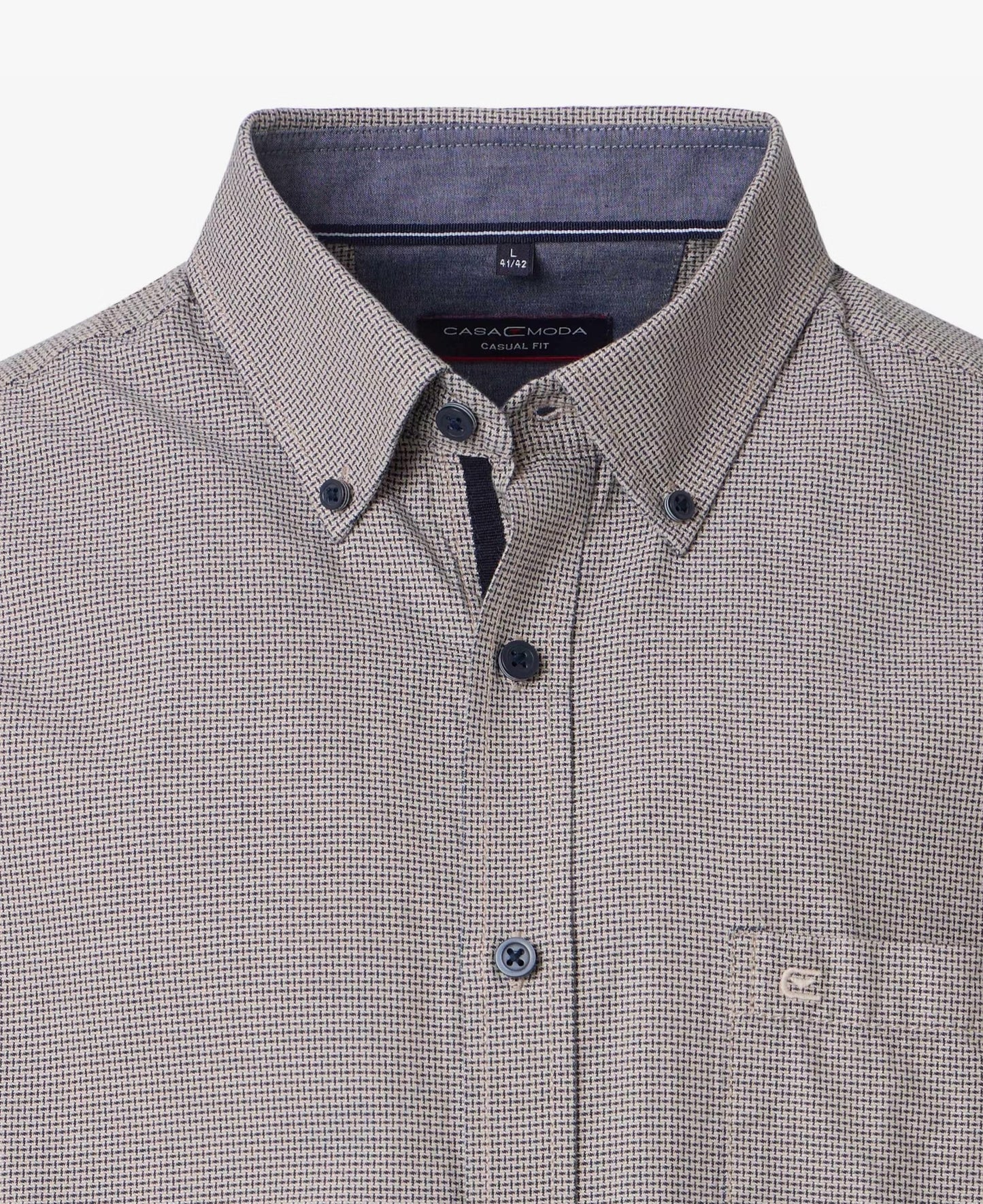 Casa Moda Long Sleeve Casual Shirt - Beige/Navy