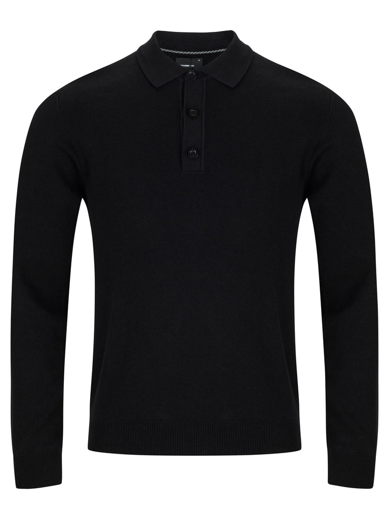 Remus Uomo Long Sleeve 3 Button Sweater - Black