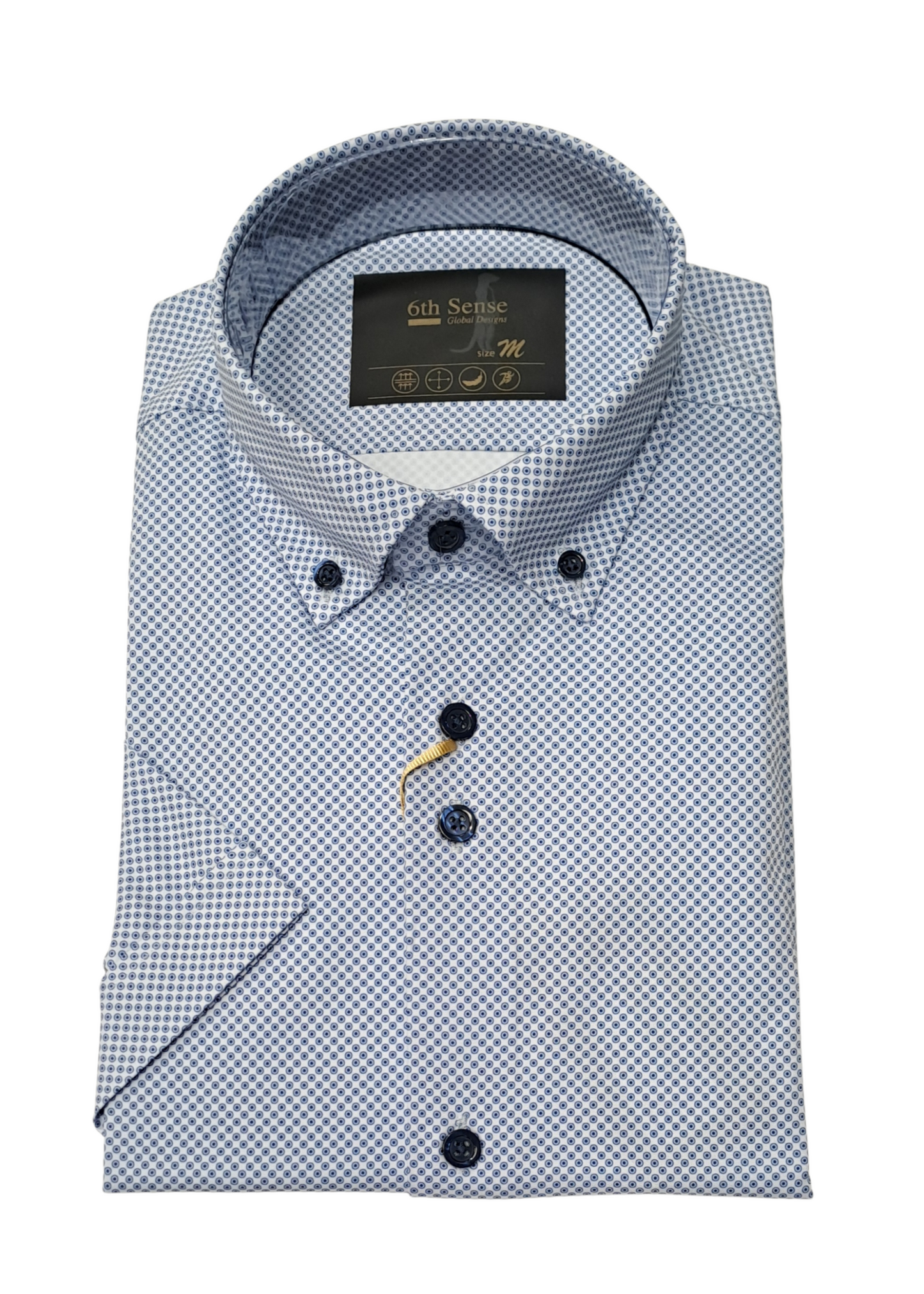 6th Sense Performance Short Sleeve Casual Shirt - 9 White/Blue